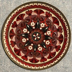 Vintage Brass Enameled Decorative Plate